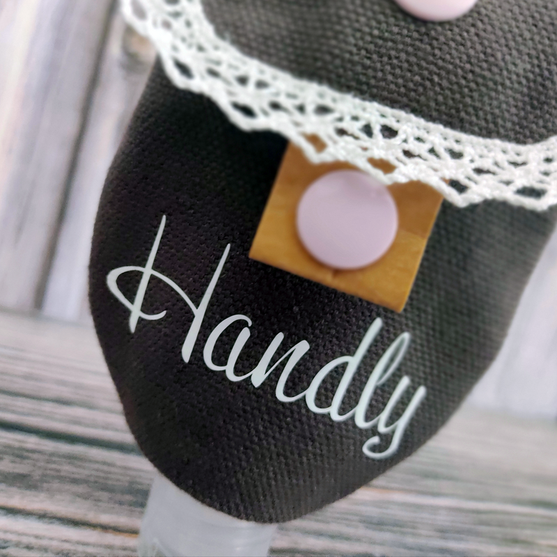 Handgel- / Desinfektionsmittel-Tasche | Handly - Anthrazit mit Spitze – Bild 6