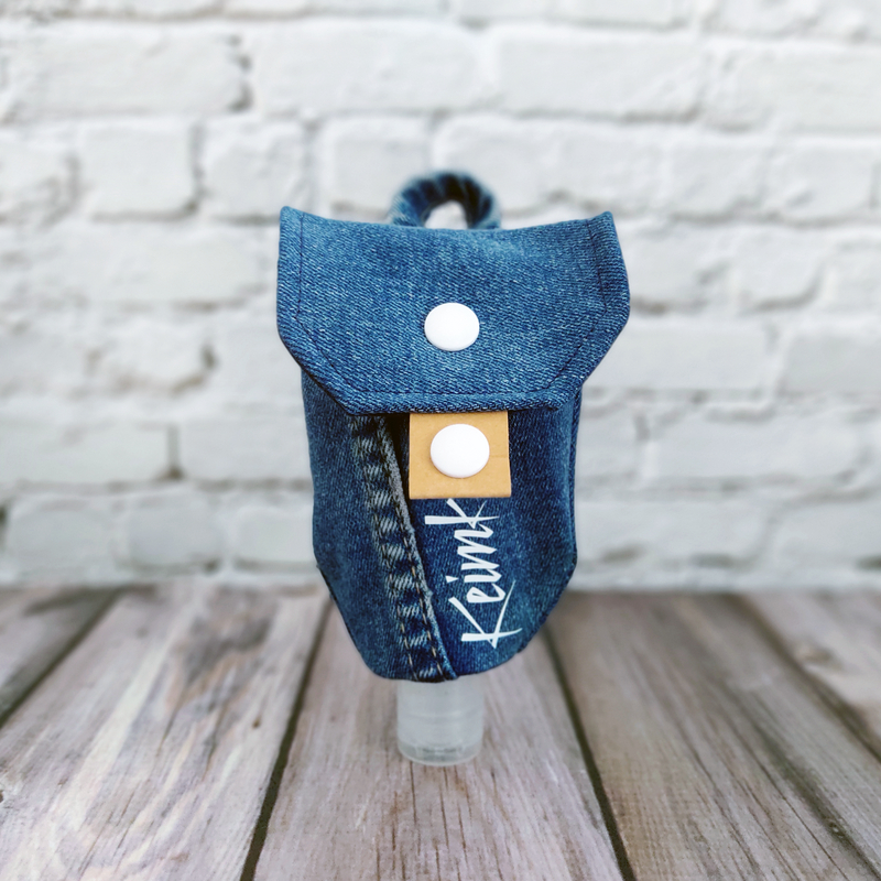 Handgel- / Desinfektionsmittel-Tasche | Keimkiller - bluejeans/white – Bild 2