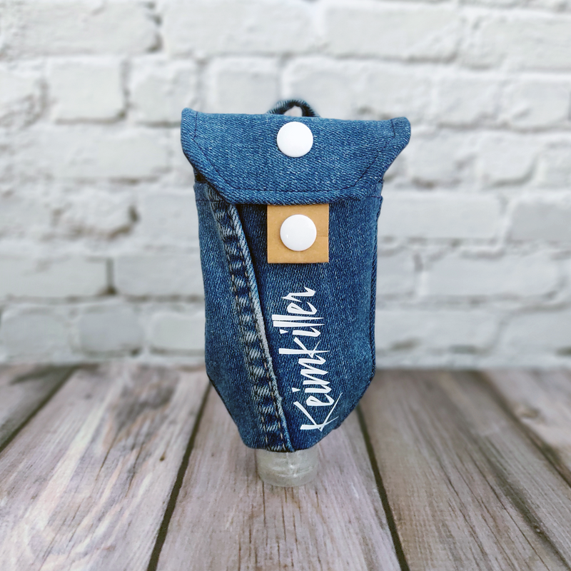 Handgel- / Desinfektionsmittel-Tasche | Keimkiller - bluejeans/white – Bild 3