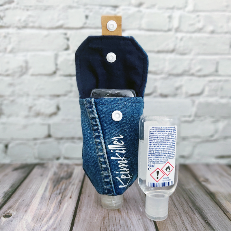 Handgel- / Desinfektionsmittel-Tasche | Keimkiller - bluejeans/white – Bild 4