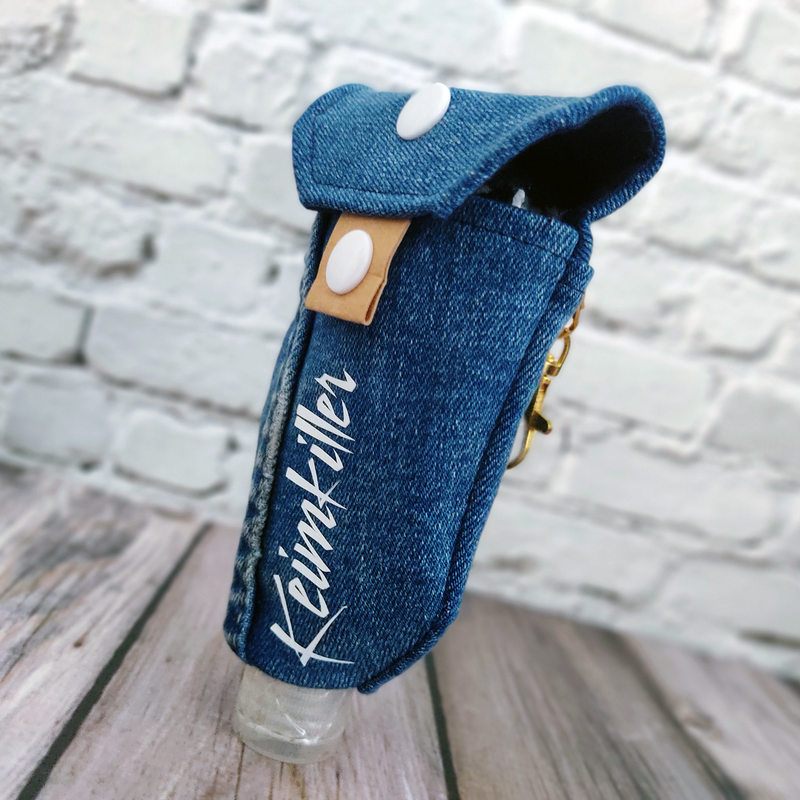 Handgel- / Desinfektionsmittel-Tasche | Keimkiller - bluejeans/white – Bild 5