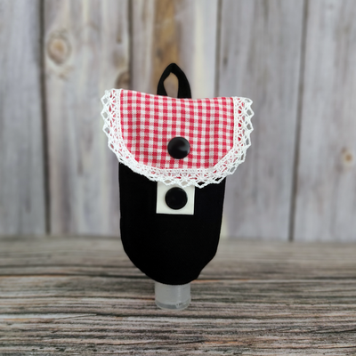 Handgel- / Desinfektionsmittel-Tasche | Susi - Karo-Look mit Spitze
