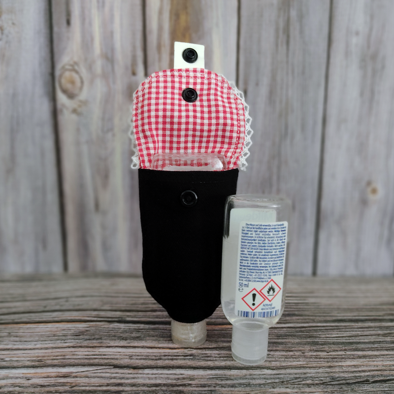 Handgel- / Desinfektionsmittel-Tasche | Susi - Karo-Look mit Spitze – Bild 3